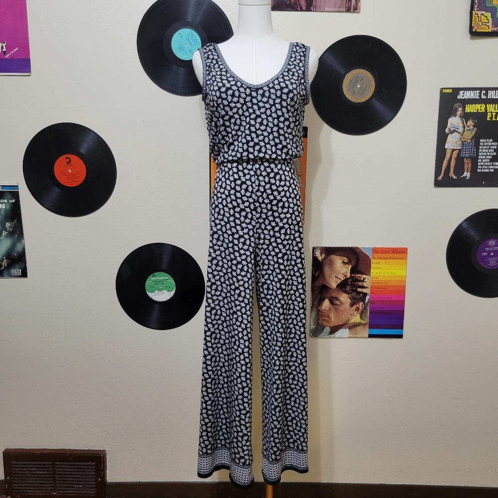 Max Studio | Black & White Patterned Wide Leg Jumpsuit
